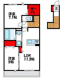 D-roomあけぼの 2LDKの間取図画像