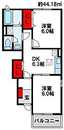 セイバリー・プレイスA 2DKの間取図画像