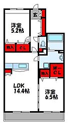 ラ・フレーズ天神 2LDKの間取図画像