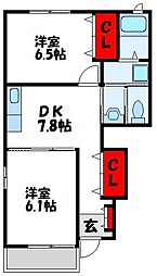 グレイスフル21 2DKの間取図画像
