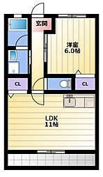サンビュー新居B 1LDKの間取図画像