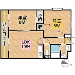 ヴィルヌーブ佐鳴台 2LDKの間取図画像