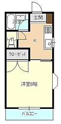 溜屋ハイツ5 1Kの間取図画像