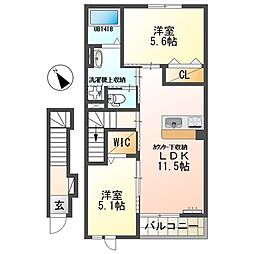浜松市中央区白羽町アパート 2LDKの間取図画像