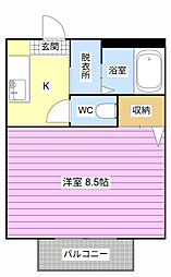 ディアス上島 2階1Kの間取り