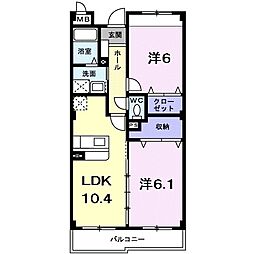 プラシードA 2LDKの間取図画像