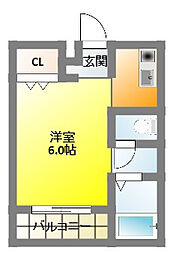 さくらハイツ新津 1Kの間取図画像