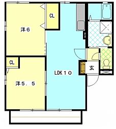 エスポワールA 2LDKの間取図画像