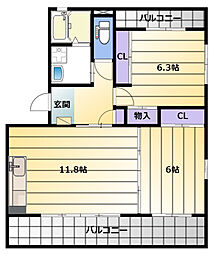 ハーヴェスト 2LDKの間取図画像