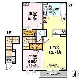 プレジール 2LDKの間取図画像