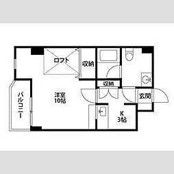 パラドール恩地 1Kの間取図画像
