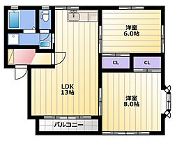 ブッシュクローバー佐鳴台 2LDKの間取図画像