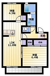 カサベルデ野崎B 2LDKの間取図画像
