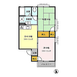 セジュールエムB 2DKの間取図画像
