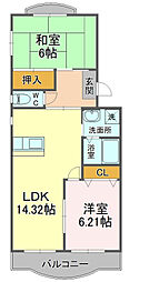 アプリットハマナコ 2LDKの間取図画像