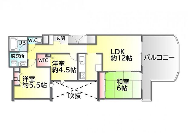 朝日プラザ広瀬の杜3ロイヤルクレスト(3LDK) 2階の間取り