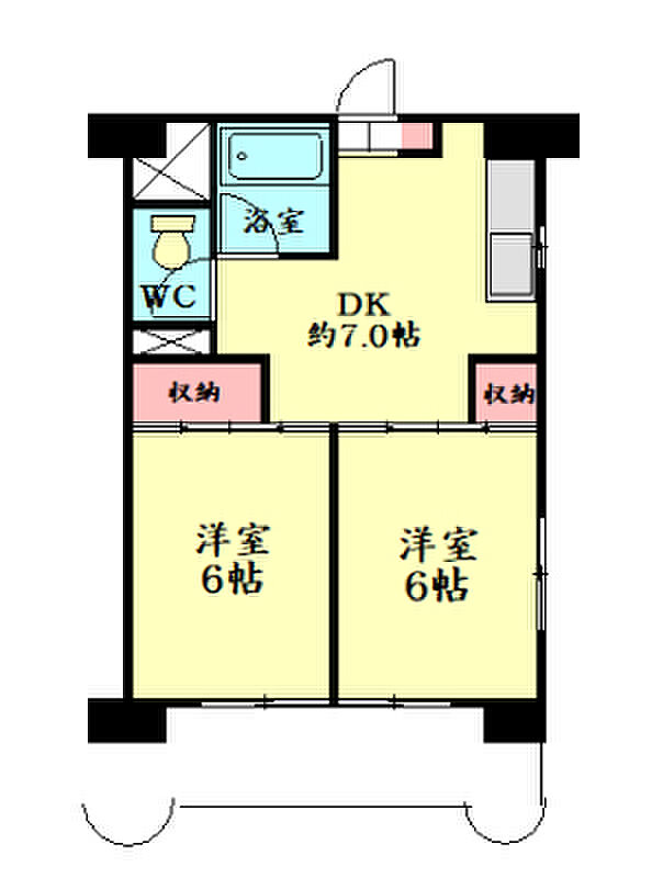 チサンマンション第2仙台(2DK) 6階の間取り