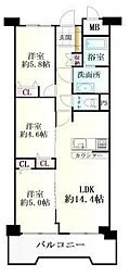 ライオンズマンション原町 3LDKの間取図画像