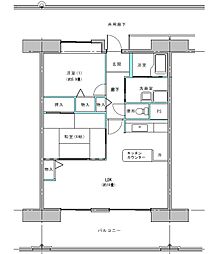 コーシャハイツ中野 2LDKの間取図画像