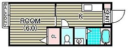 シャーロットタウン 2階1Kの間取り