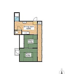 第2森野ビル 6階2DKの間取り