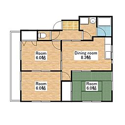 JR北陸本線 長浜駅 3.3kmの賃貸アパート 1階3DKの間取り