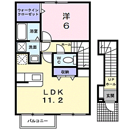 ツイン・アヴニール壱号館 2階1LDKの間取り