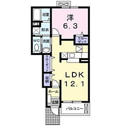 ソル・レヴェンテ　ドゥーエ 1階1LDKの間取り