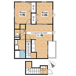JR北陸本線 高月駅 徒歩22分の賃貸アパート 2階2LDKの間取り