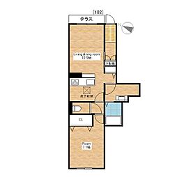 JR北陸本線 長浜駅 徒歩9分の賃貸アパート 1階1LDKの間取り