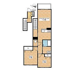 JR北陸本線 長浜駅 徒歩9分の賃貸アパート 2階2LDKの間取り