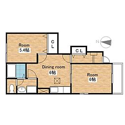JR北陸本線 長浜駅 徒歩28分の賃貸アパート 1階2DKの間取り
