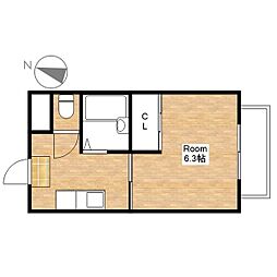 JR北陸本線 長浜駅 徒歩36分の賃貸アパート 2階1Kの間取り