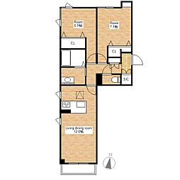 JR北陸本線 長浜駅 徒歩21分の賃貸マンション 1階2LDKの間取り