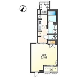 仮称）室町アパート新築工事 1階1Kの間取り