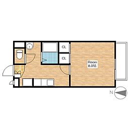 JR北陸本線 長浜駅 徒歩33分の賃貸アパート 2階1Kの間取り