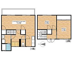 JR北陸本線 長浜駅 徒歩36分の賃貸テラスハウス 1階2LDKの間取り