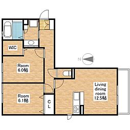 JR北陸本線 長浜駅 3.2kmの賃貸アパート 2階2LDKの間取り