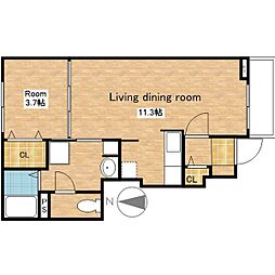 JR北陸本線 長浜駅 3.9kmの賃貸アパート 1階1LDKの間取り