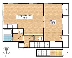 JR北陸本線 長浜駅 3.3kmの賃貸アパート 2階1LDKの間取り