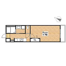 JR北陸本線 長浜駅 徒歩14分の賃貸アパート 2階1Kの間取り