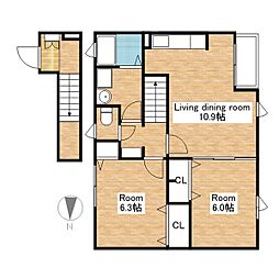 JR北陸本線 高月駅 徒歩7分の賃貸アパート 2階2LDKの間取り