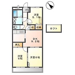 エルブライト 2階3DKの間取り