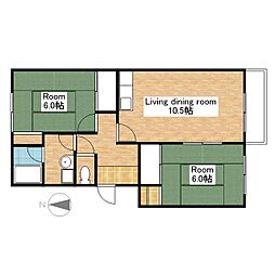 JR北陸本線 長浜駅 徒歩25分の賃貸アパート 1階2LDKの間取り