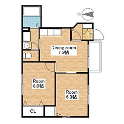 JR北陸本線 虎姫駅 4.3kmの賃貸アパート 1階2DKの間取り