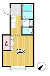 根本ハイツ 2階1Kの間取り