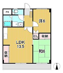 カーサヴェルサーレ 2階2LDKの間取り