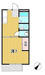 サンライフヴィラB 2階1Kの間取り