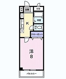 ベルウッドS 2階1Kの間取り