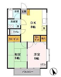 ブライトハイツ 1階2DKの間取り